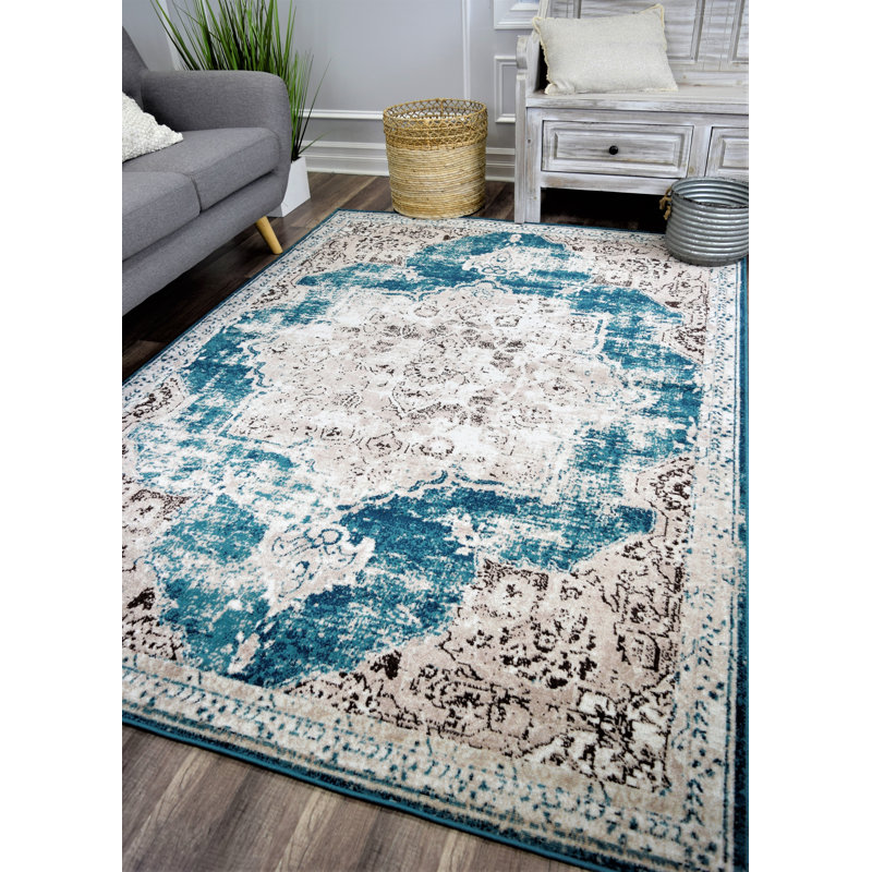 Bungalow Rose Transitional Teal/Soil/Cream Indoor/Outdoor Area